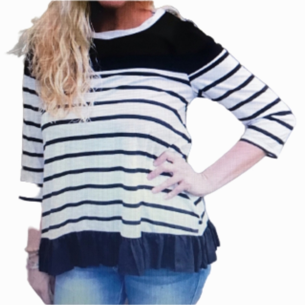 UMGEE.Striped Top 3/4 Sleeve